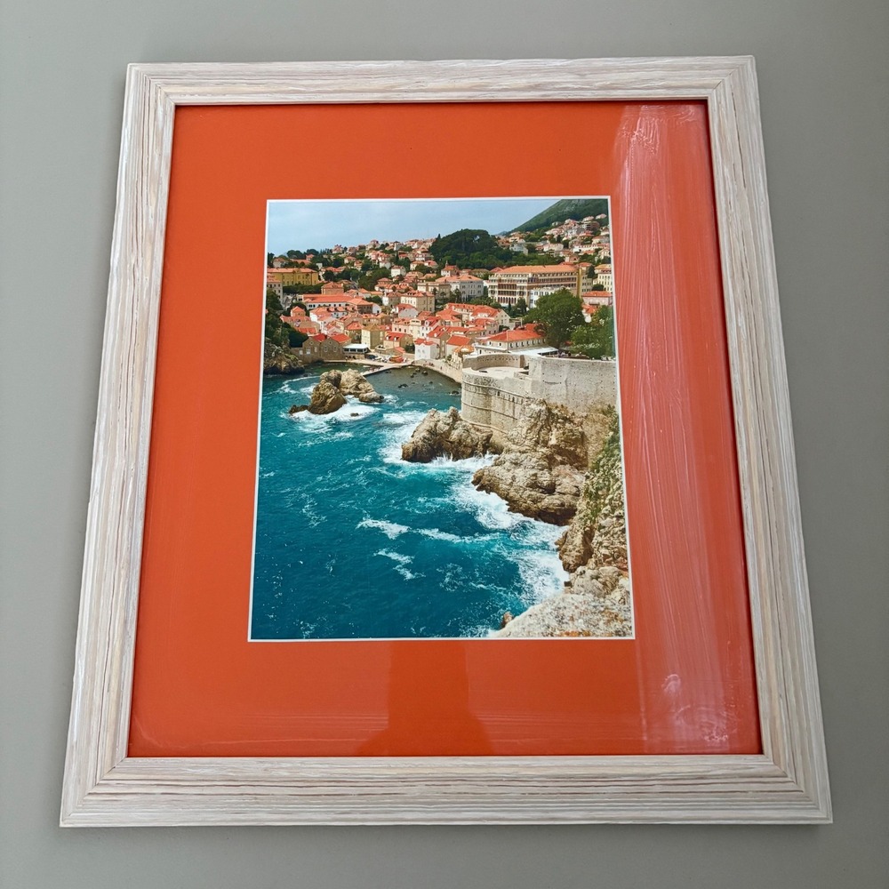 Framed Wall Art Dubrovnik Croatia Coastal City Ocean View Orange Matting‎
